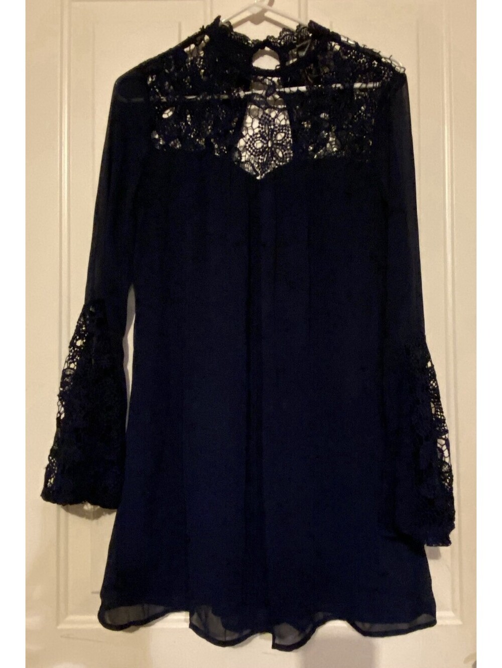 Trixxi Mini Dress Navy Blue W/ Lace Flare Long Sleeve XXS